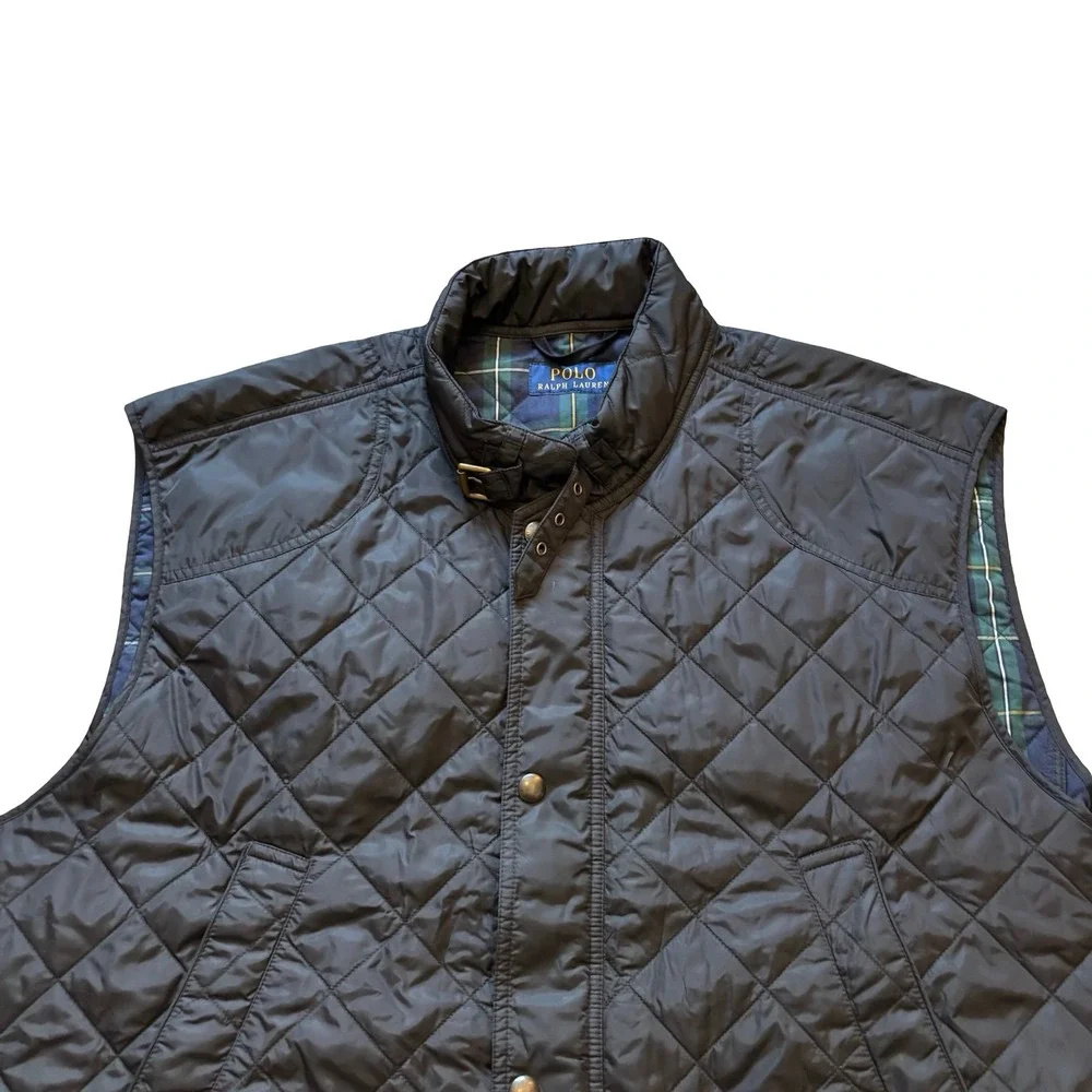 Polo Ralph‎ Lauren Mens Black Quilted Vest Plaid Lined Big & Tall 3XB